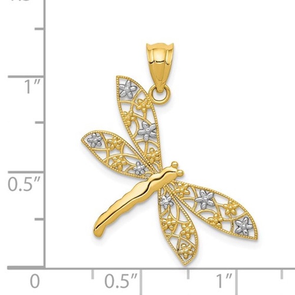 🆕 14k Solid Yellow/White Gold Dragonfly Pendant Diamond Cut - Picture 2 of 13